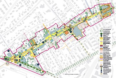 Kartographische Darstellung der Potentiale und Defizite der Lochhauser Straße. 